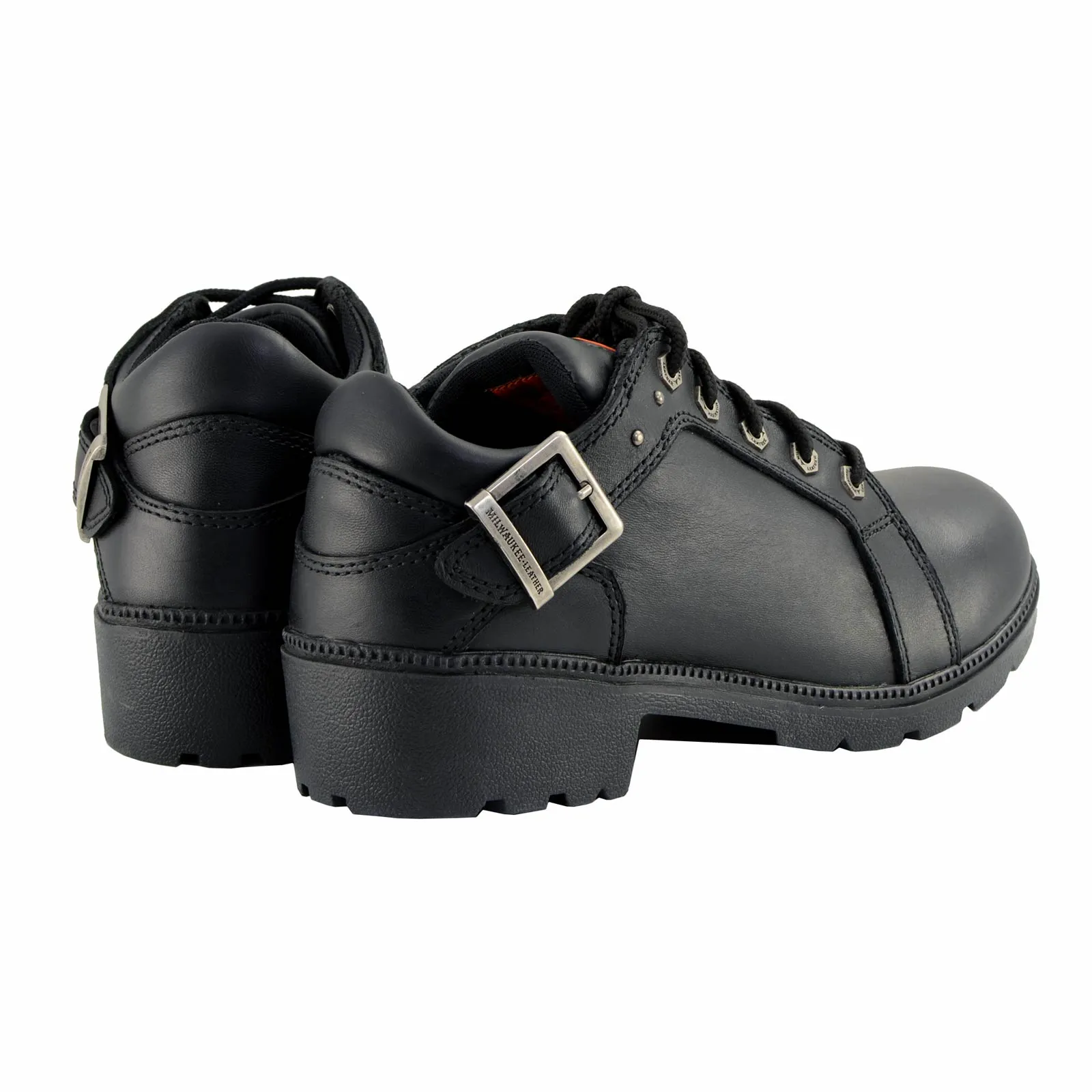 Milwaukee Leather MBL9311 | Women's Black Leather Lace-Up Motorcycle Riding Shoes with Anti-Slip Outsole