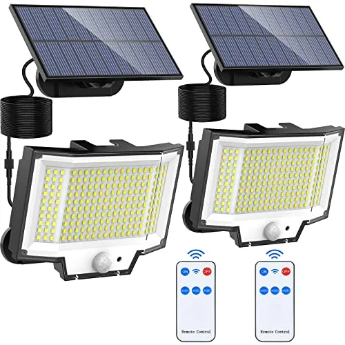 NACINIC Solar Motion Sensor Lights Outdoor Waterproof with 400 Bright LED, Remote, Separate Panel, 16.4Ft Cable, Dusk to Dawn Lighting, Security Solar Flood Light for Outside Porch Yard Shed Wall