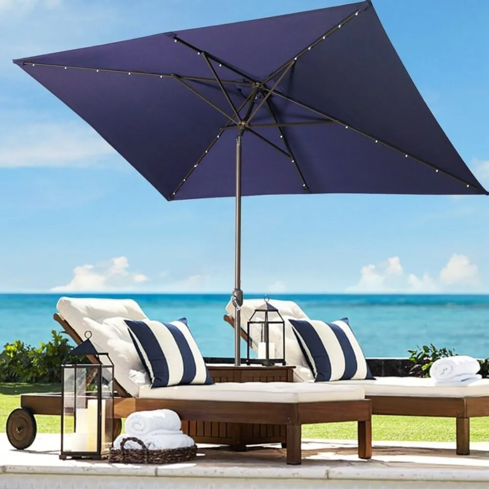 Navy Blue Outdoor Solar-Powered Umbrella