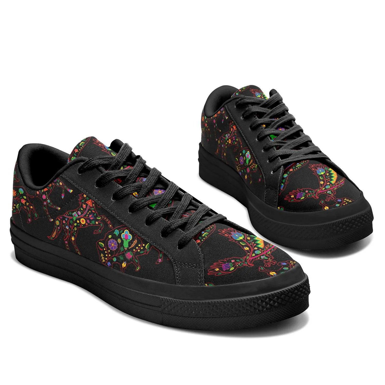 Neon Floral Animals Aapisi Low Top Canvas Shoes Black Sole