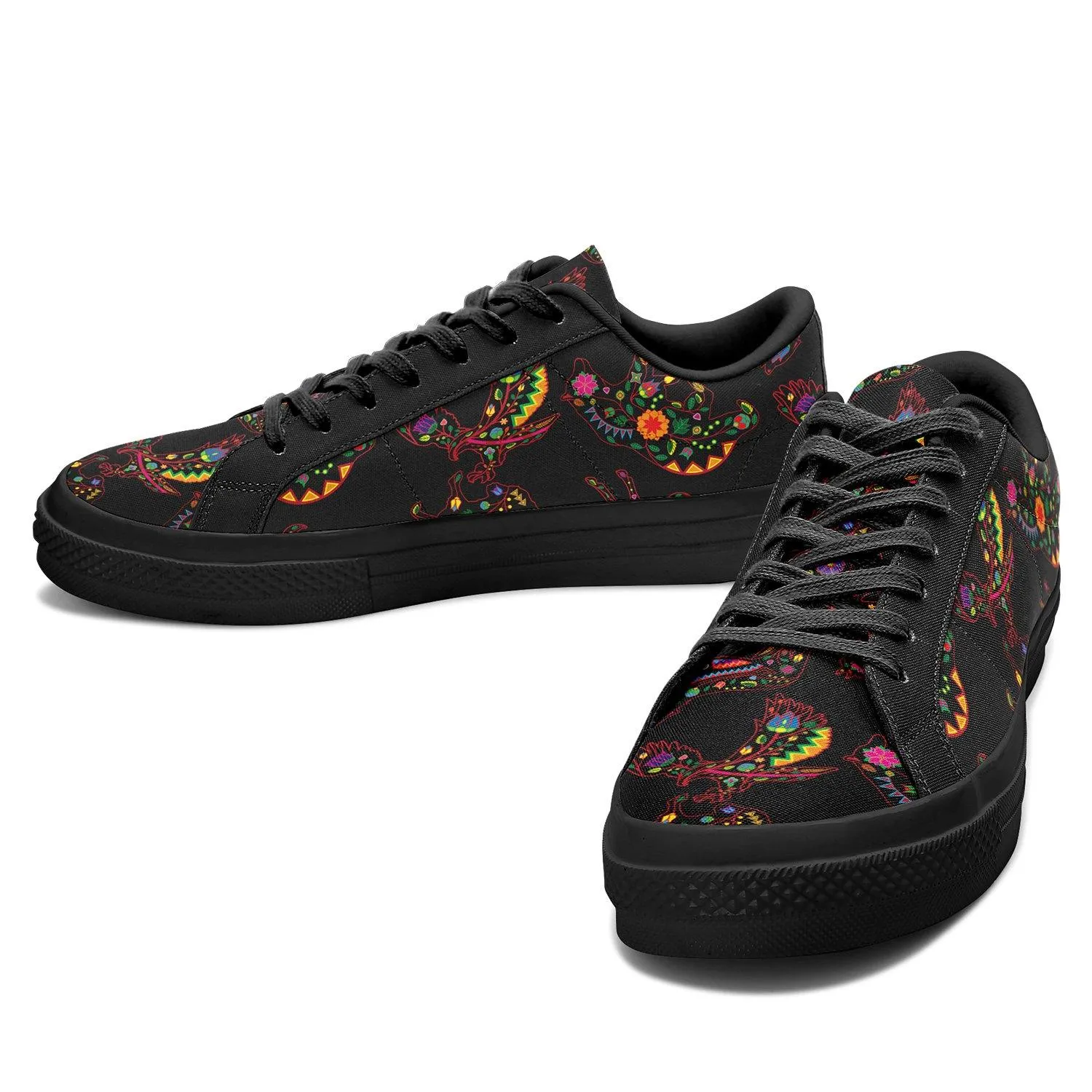 Neon Floral Animals Aapisi Low Top Canvas Shoes Black Sole