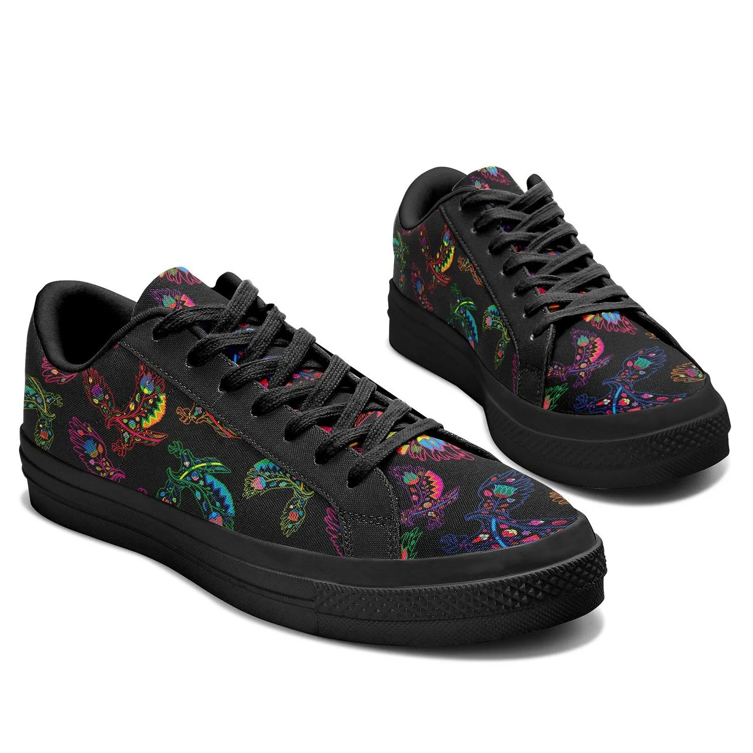 Neon Floral Eagles Aapisi Low Top Canvas Shoes Black Sole