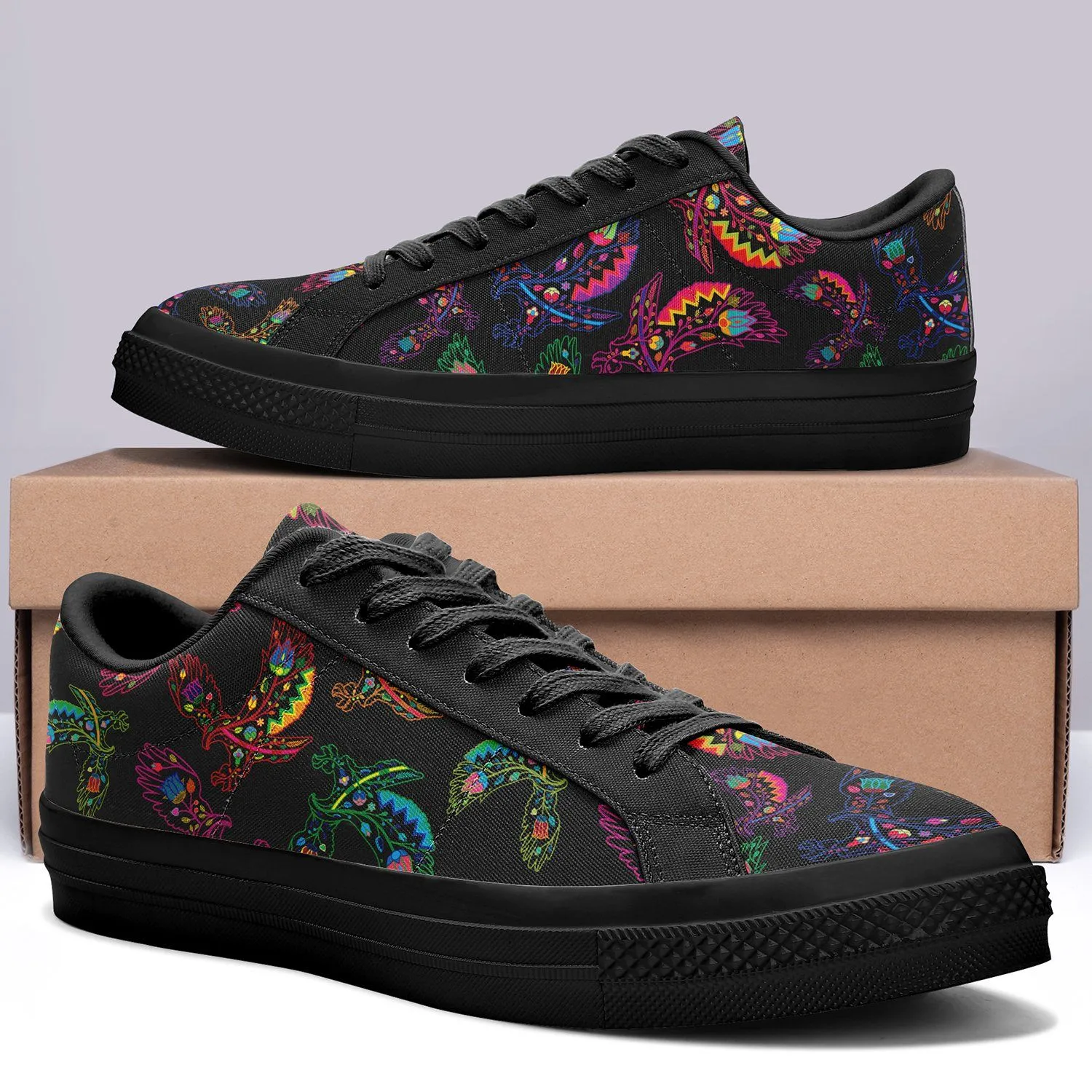 Neon Floral Eagles Aapisi Low Top Canvas Shoes Black Sole