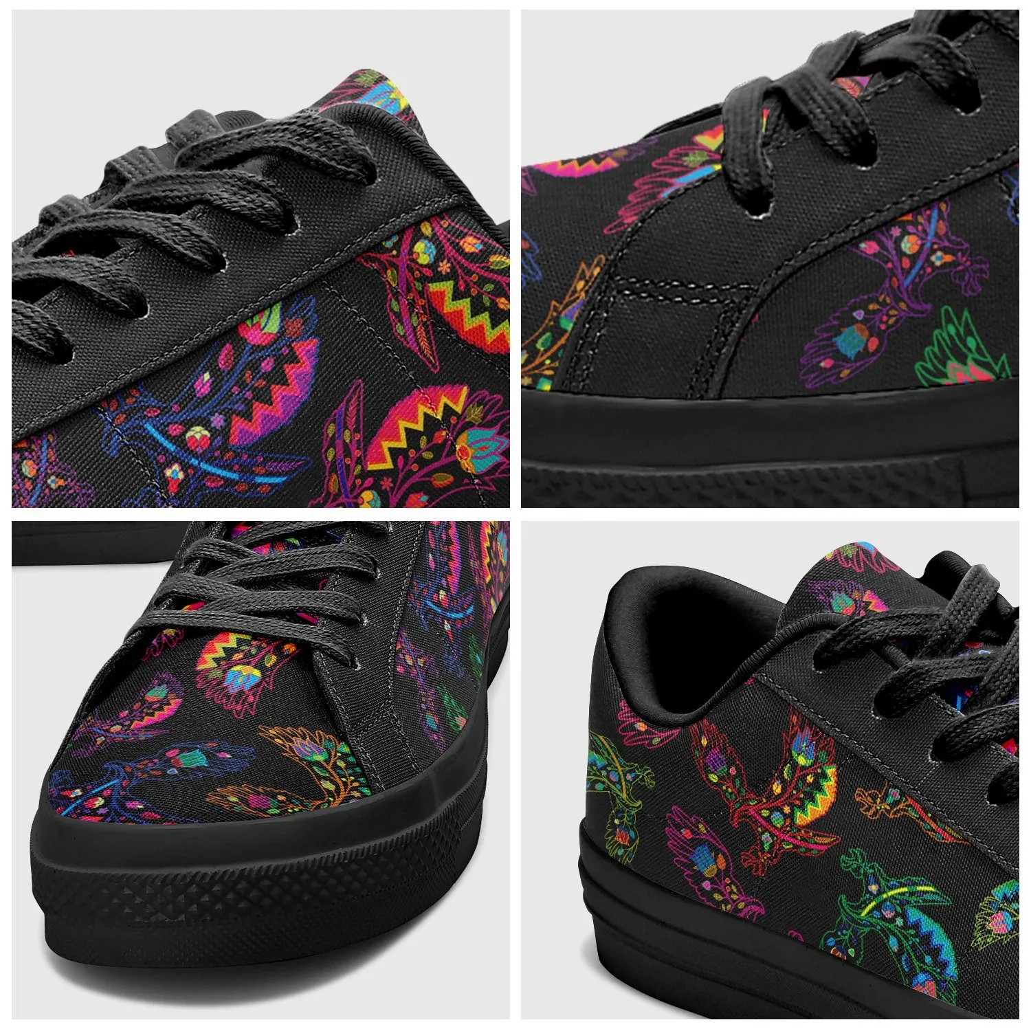 Neon Floral Eagles Aapisi Low Top Canvas Shoes Black Sole