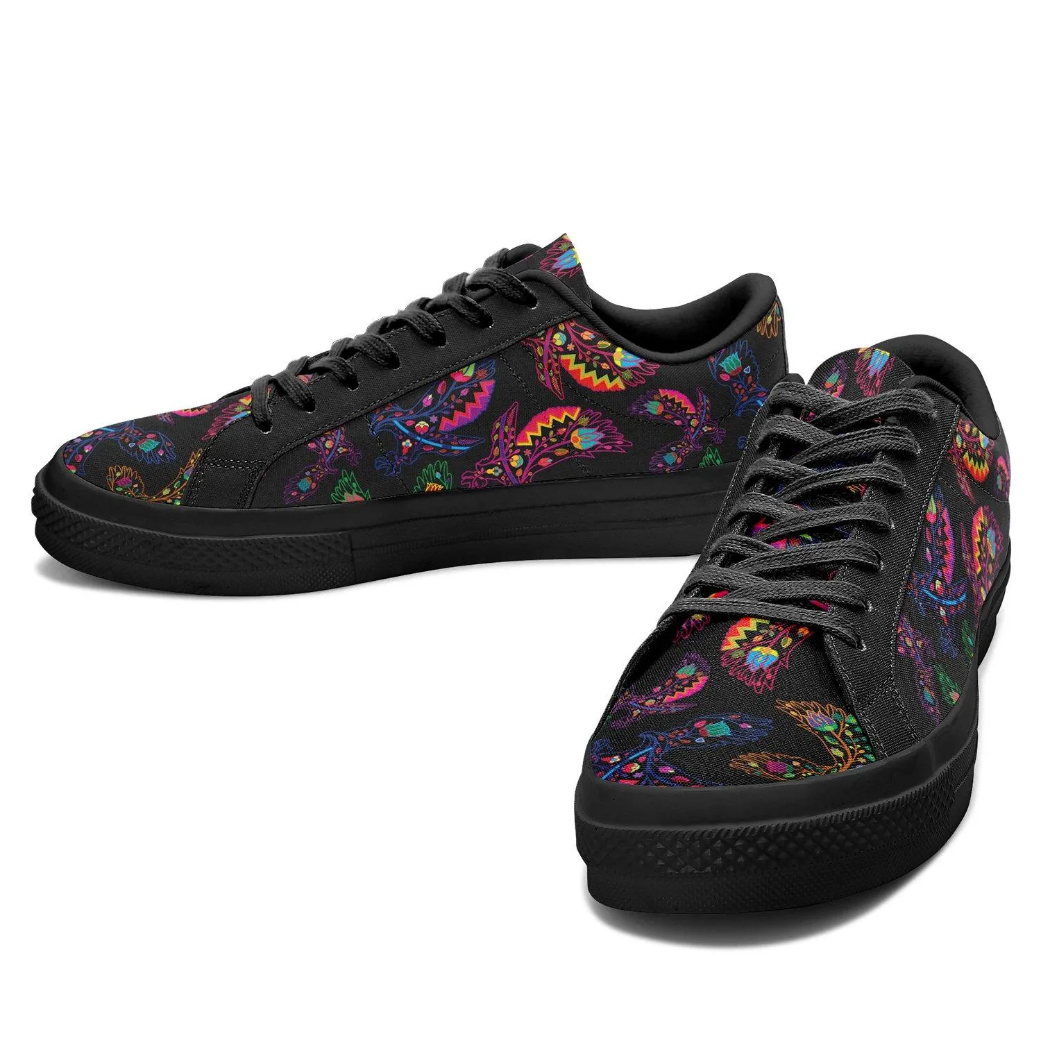 Neon Floral Eagles Aapisi Low Top Canvas Shoes Black Sole