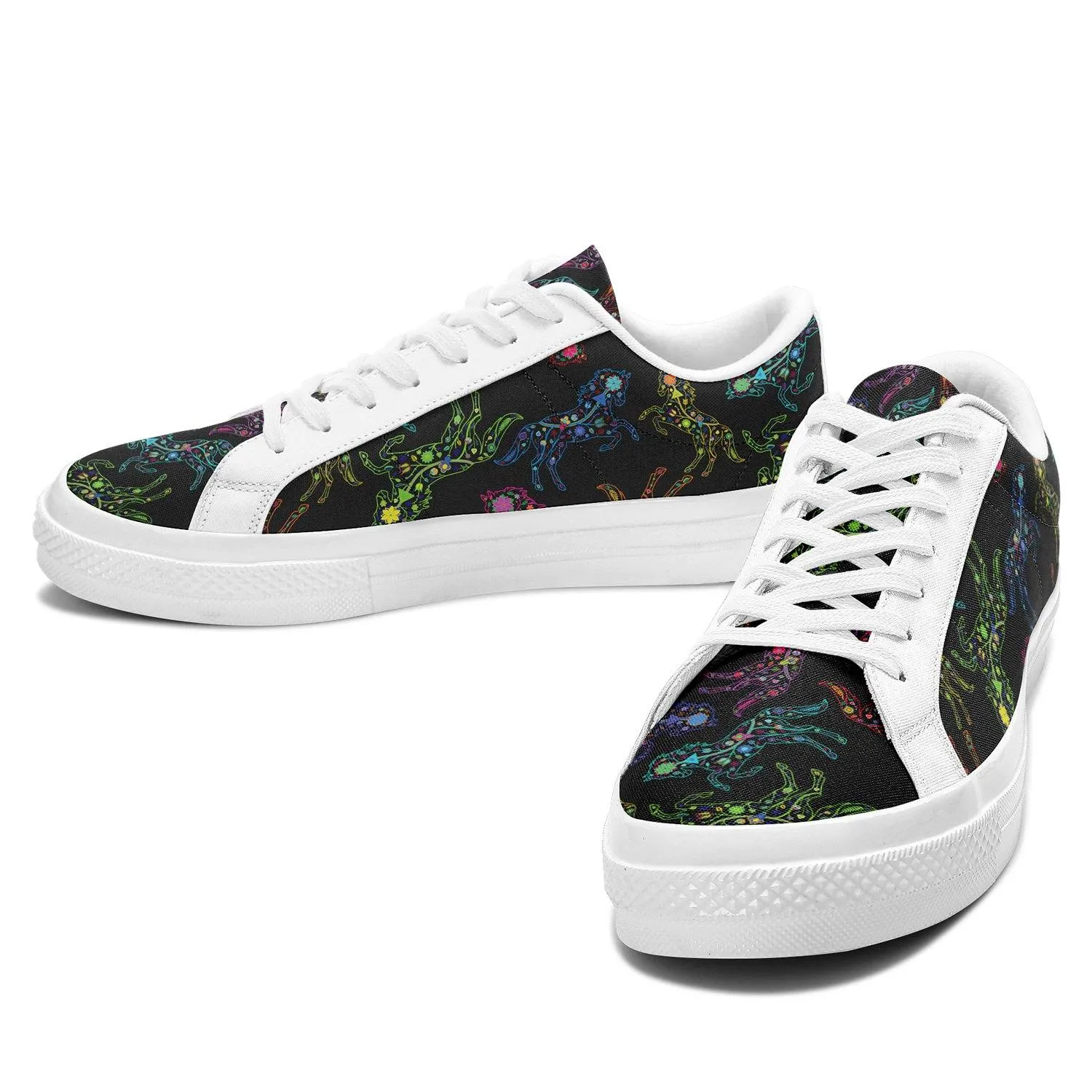 Neon Floral Horses Aapisi Low Top Canvas Shoes White Sole