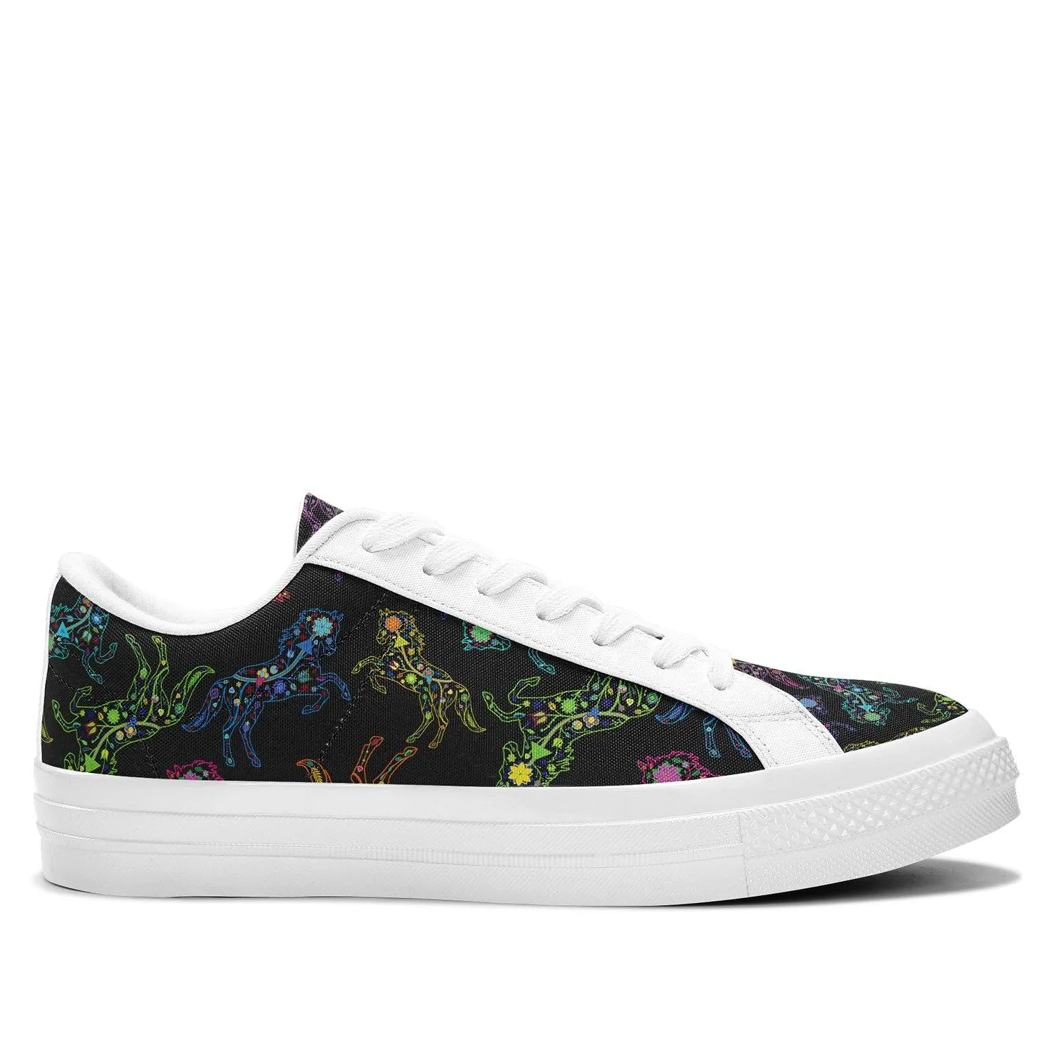 Neon Floral Horses Aapisi Low Top Canvas Shoes White Sole