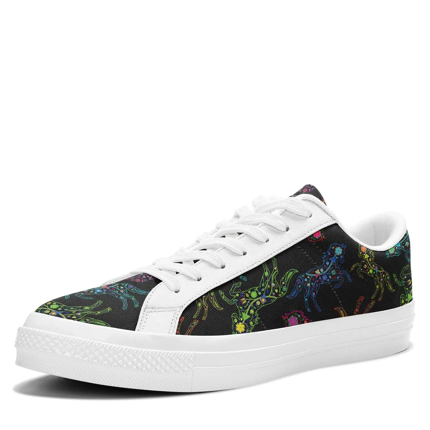 Neon Floral Horses Aapisi Low Top Canvas Shoes White Sole