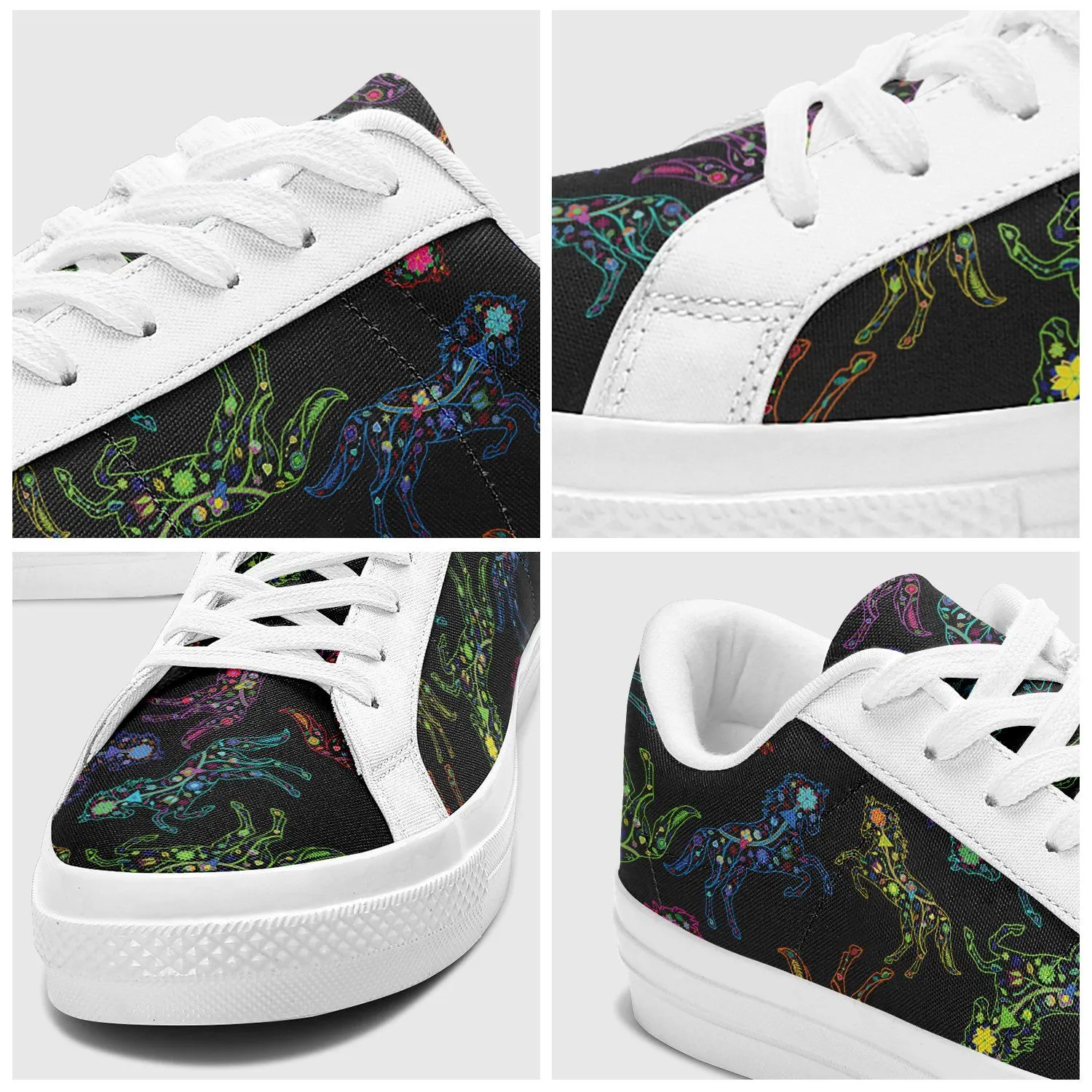 Neon Floral Horses Aapisi Low Top Canvas Shoes White Sole