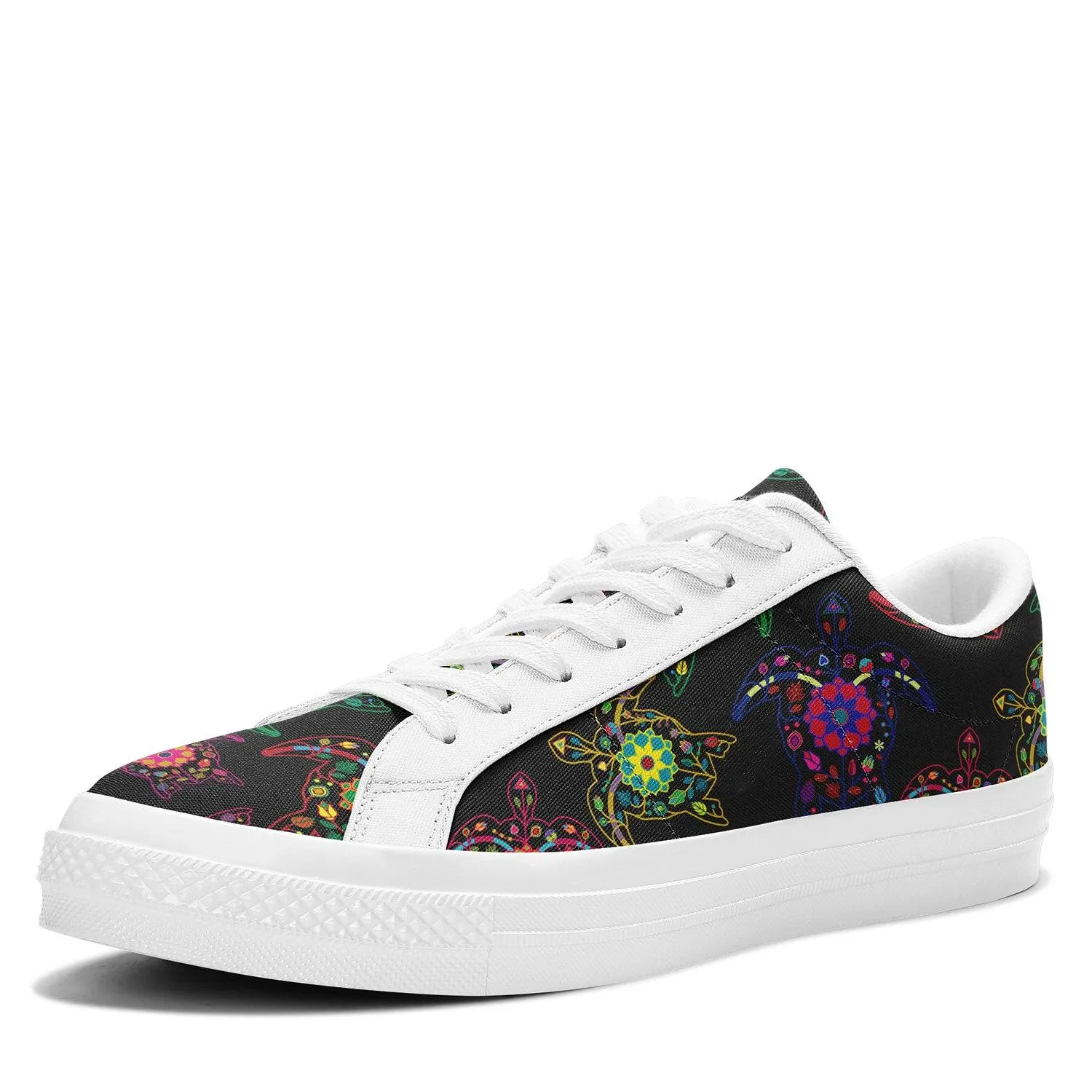 Neon Floral Turtles Aapisi Low Top Canvas Shoes White Sole