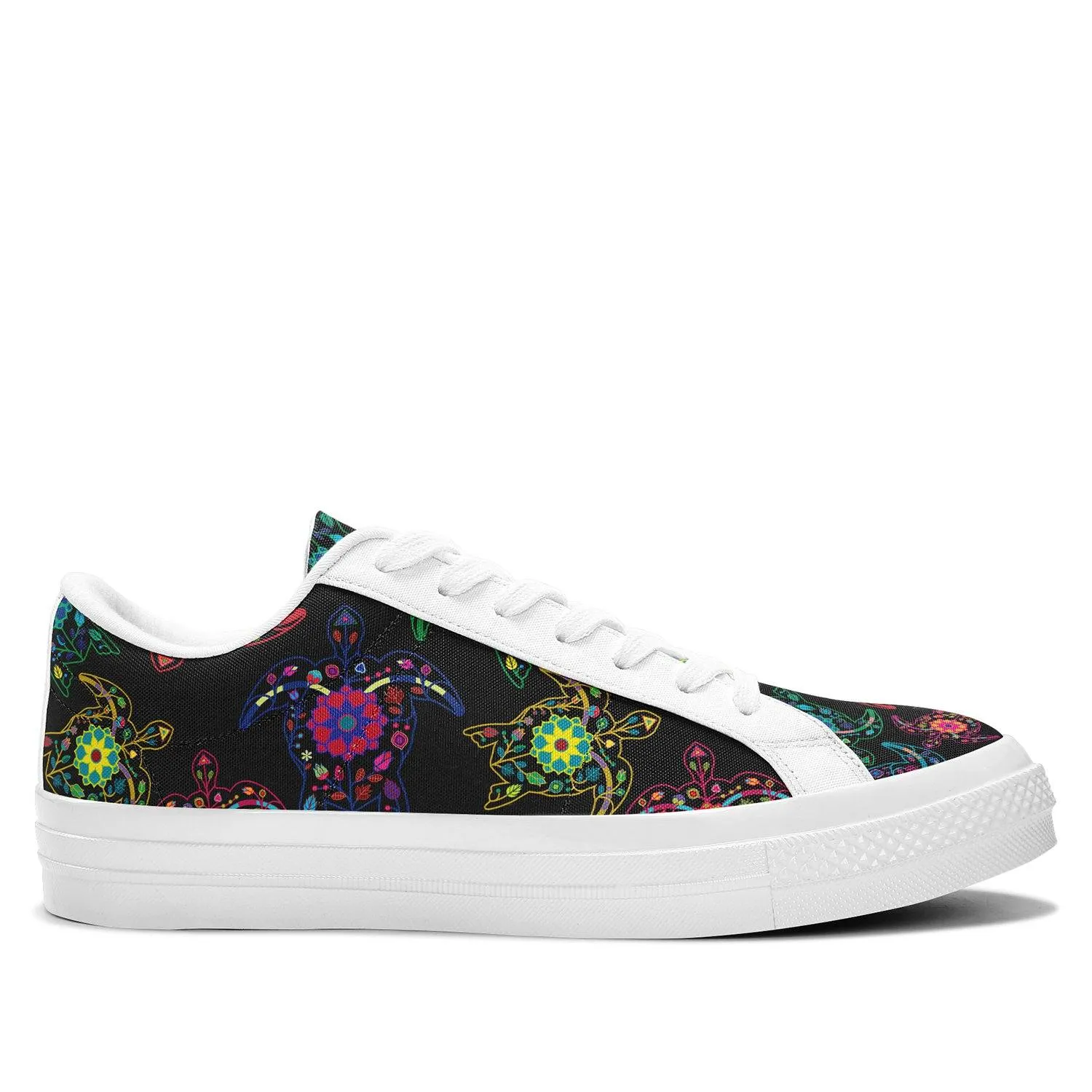 Neon Floral Turtles Aapisi Low Top Canvas Shoes White Sole