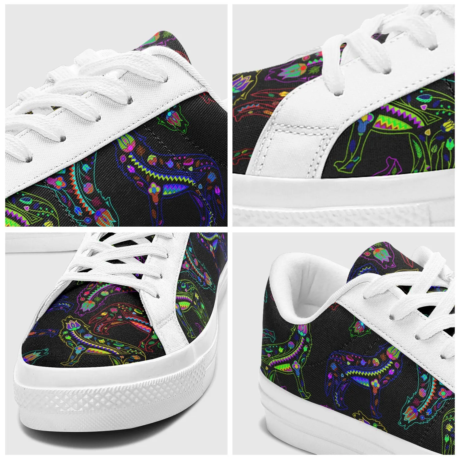 Neon Floral Wolves Aapisi Low Top Canvas Shoes White Sole