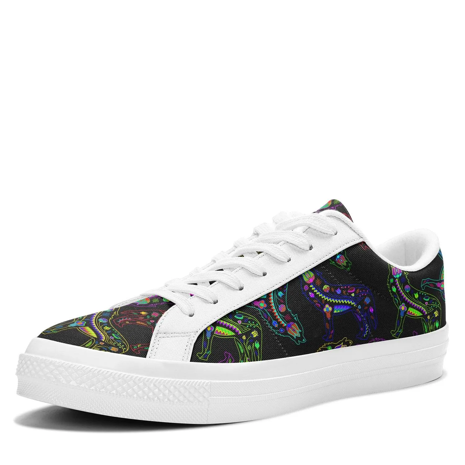 Neon Floral Wolves Aapisi Low Top Canvas Shoes White Sole