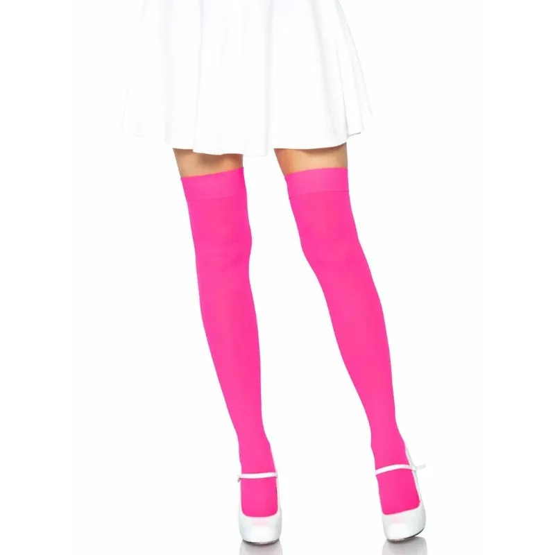 Neon Pink Opaque Thigh Highs