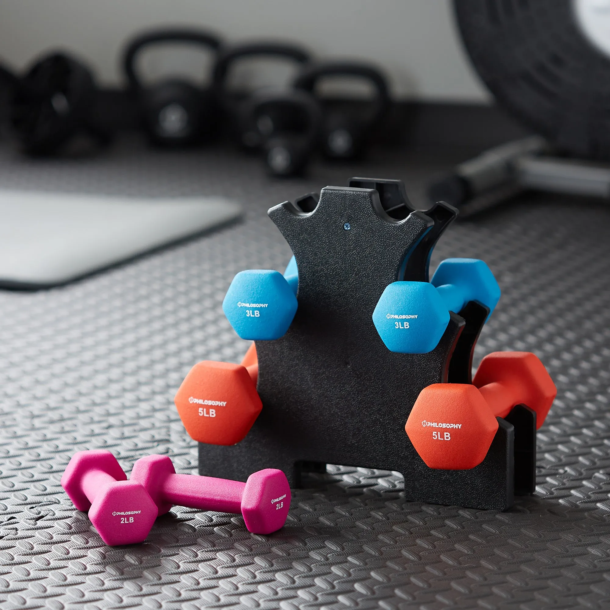 Neoprene Dumbbell Hand Weights, Set of 6 with Stand