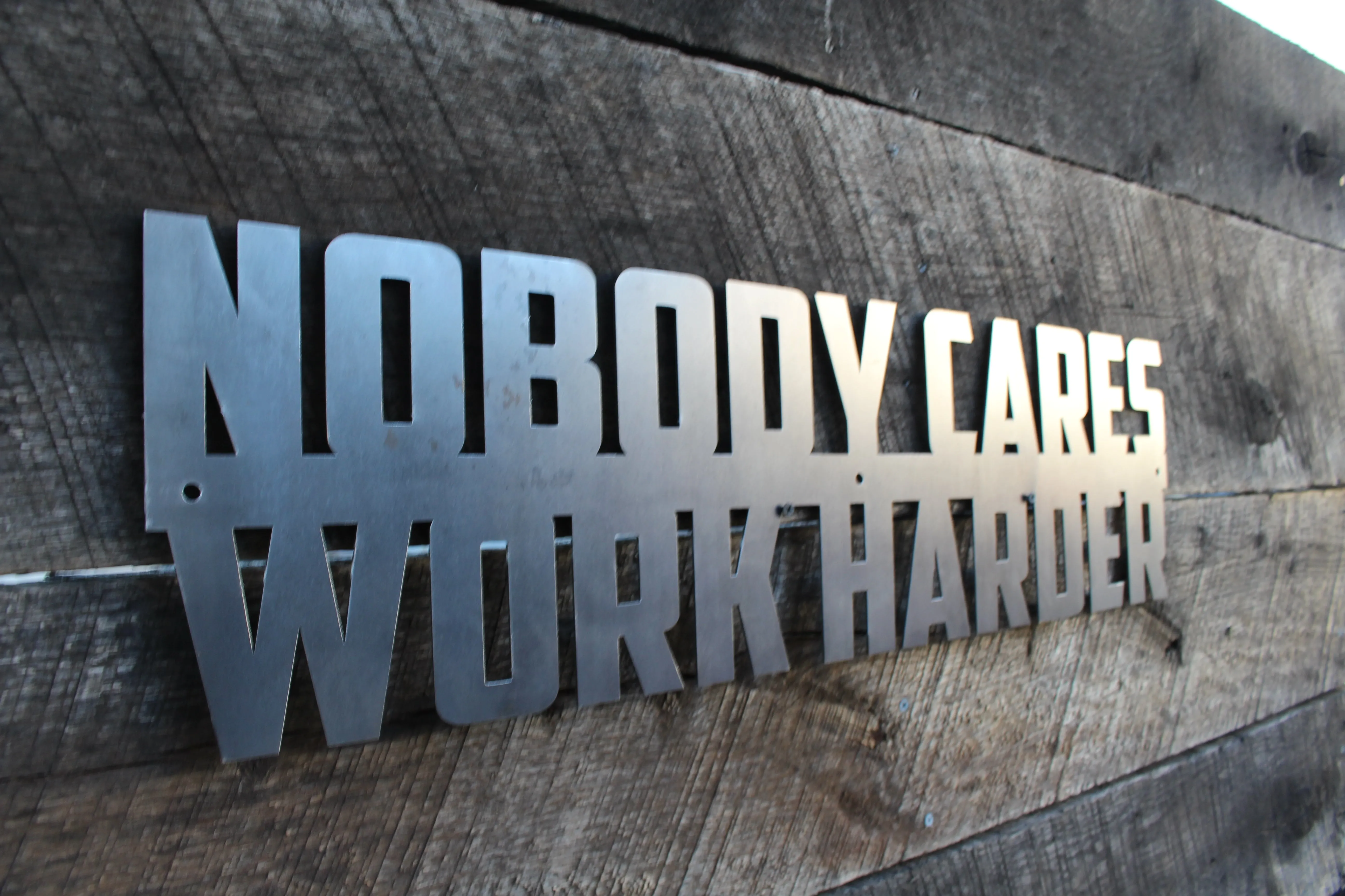 Nobody Cares Work Harder - Metal Motivational Quote Sign - Home Gym Decor - Modern Metal Wall Sign - Workout Sign - Free Shipping