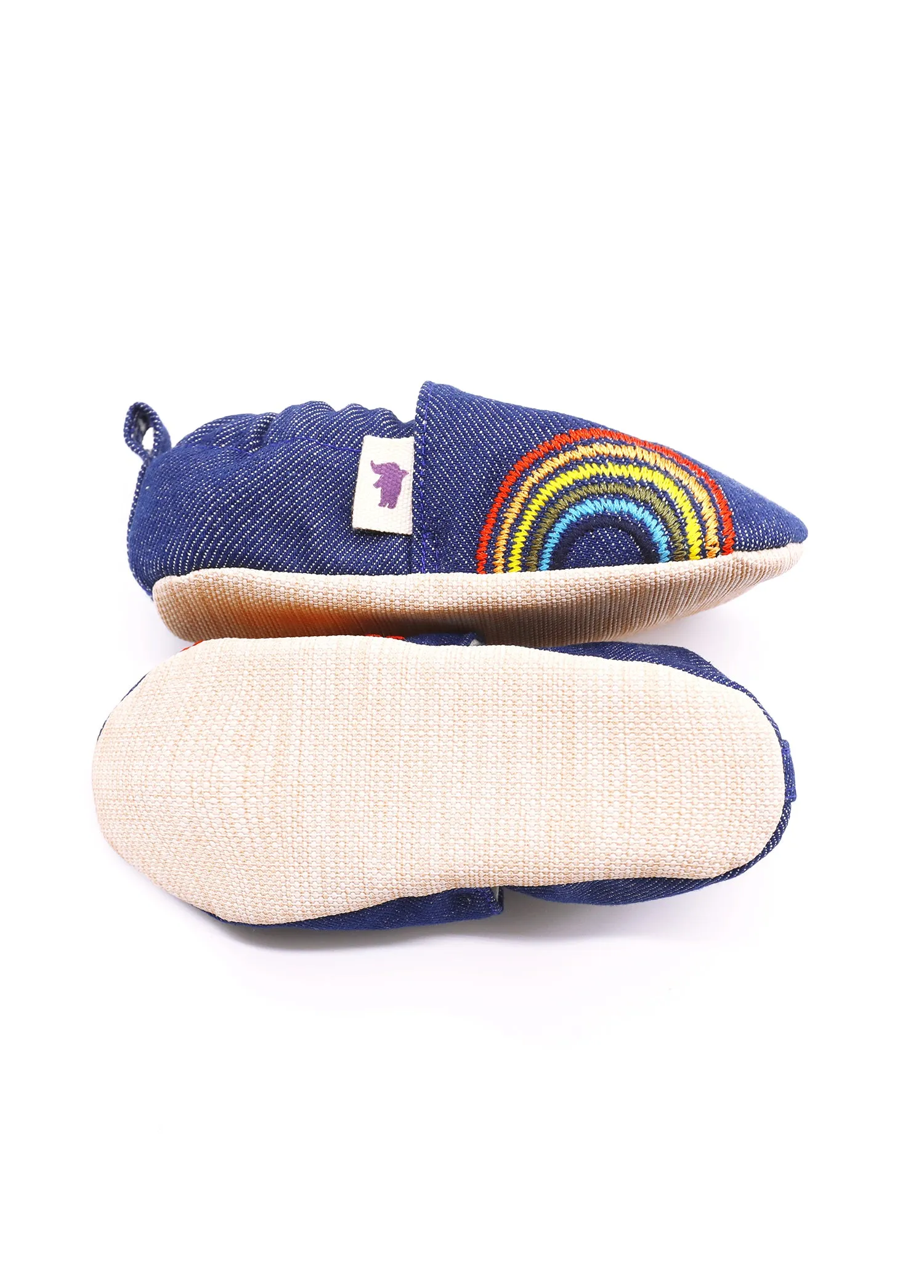 Non-Slip Moccasins - Denim Sun & Rainbow