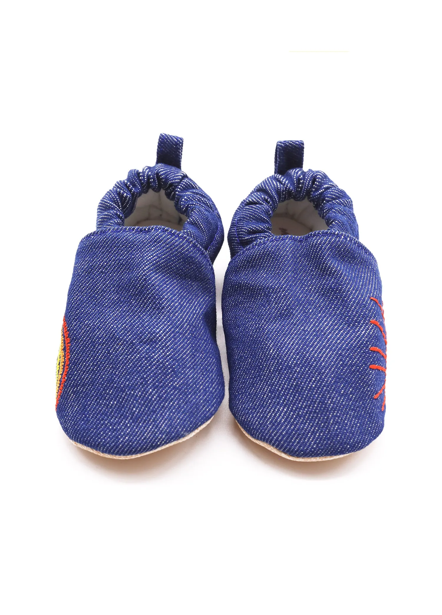 Non-Slip Moccasins - Denim Sun & Rainbow