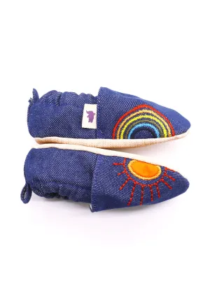 Non-Slip Moccasins - Denim Sun & Rainbow