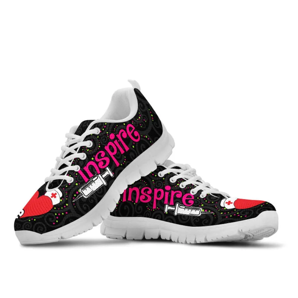 Nurse Sneaker, Nurse Love Inspire Black Sneakers Shoes, Best Shoes For Nurses