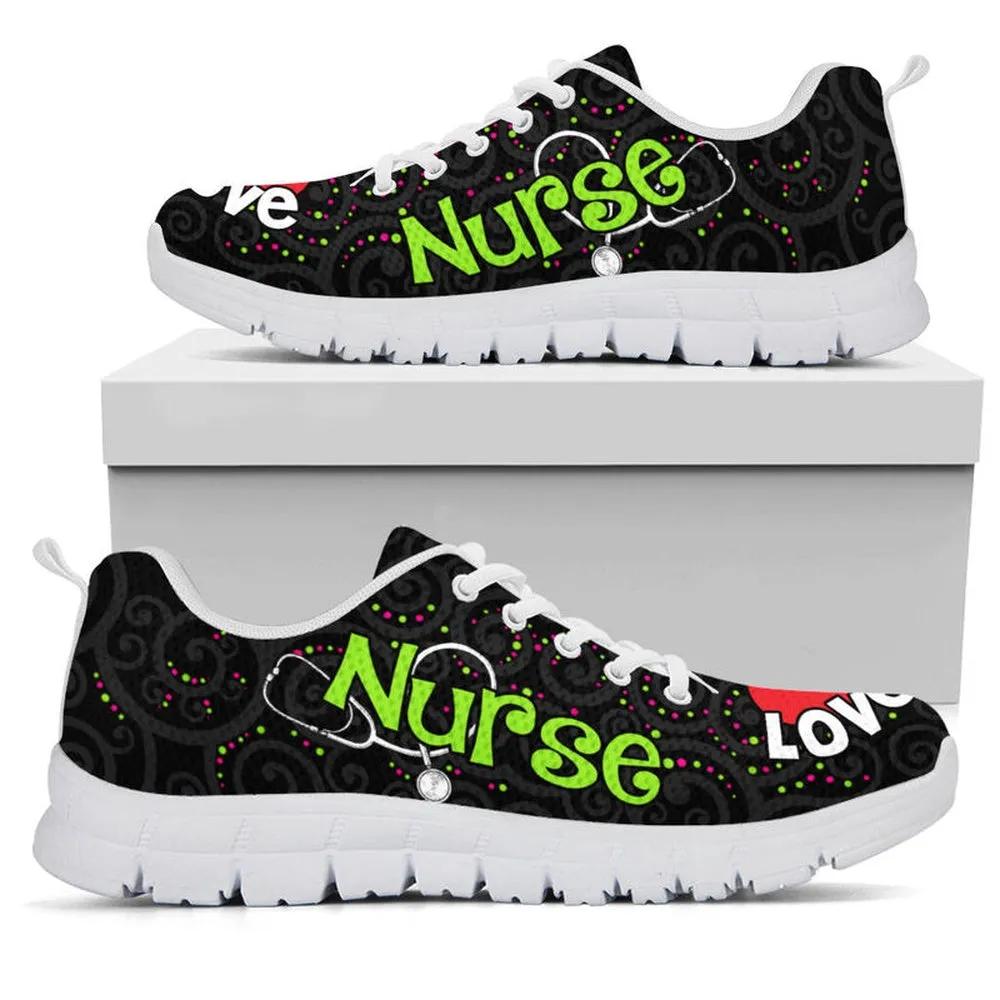 Nurse Sneaker, Nurse Love Inspire Black Sneakers Shoes, Best Shoes For Nurses