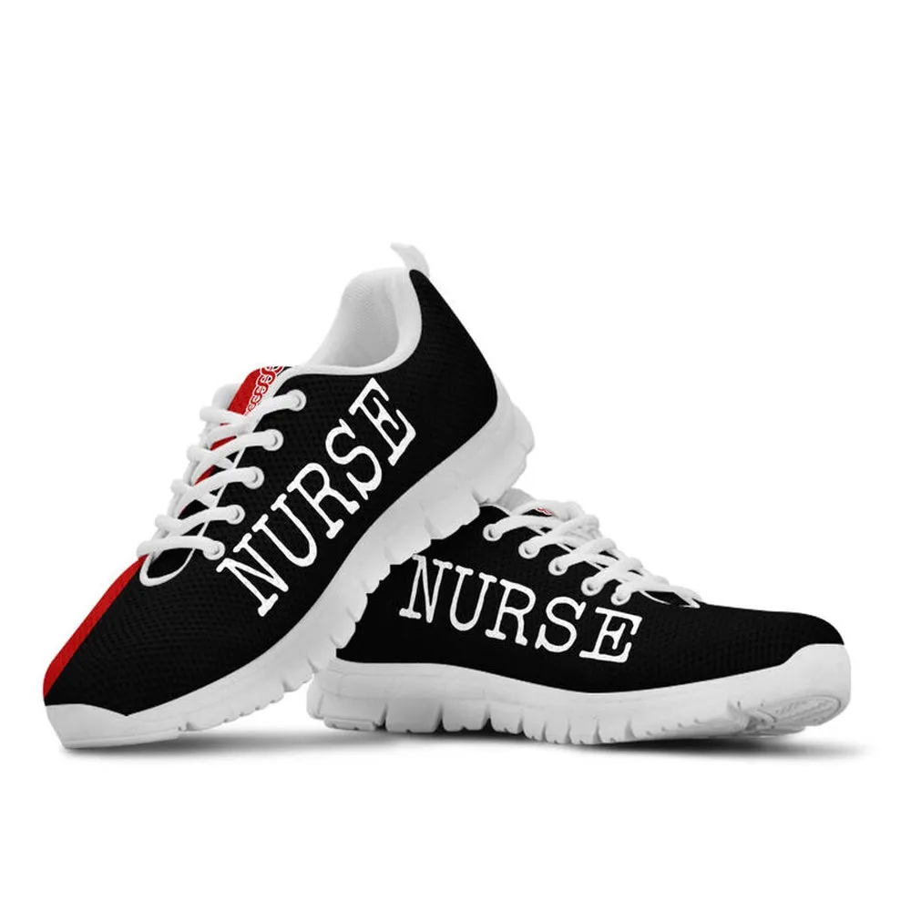 Nurse Sneaker, Nurse Love Red Black Sneakers Shoes, Best Shoes For Nurses