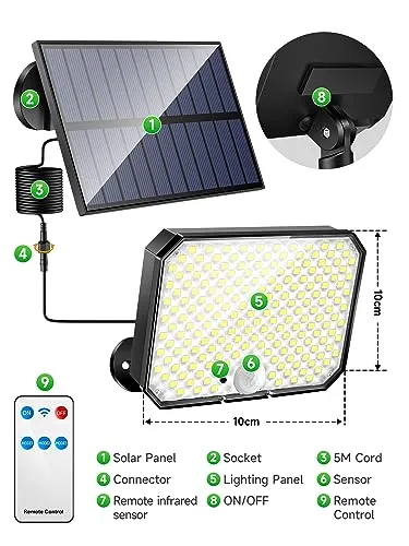 One Fire Solar Outdoor Lights, 190LED 1500LM Solar Flood Lights Outdoor, 3 Modes Solar Motion Sensor Light Outdoor,Remote Solar Motion Lights Outdoor,IP65 Solar Security Lights Outdoor Backyard Garage