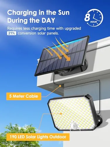 One Fire Solar Outdoor Lights, 190LED 1500LM Solar Flood Lights Outdoor, 3 Modes Solar Motion Sensor Light Outdoor,Remote Solar Motion Lights Outdoor,IP65 Solar Security Lights Outdoor Backyard Garage