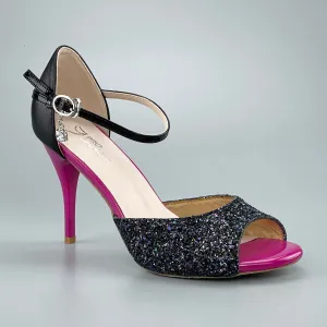 Open-toe and Closed-back Argentine Tango Shoes High Salsa Heels Hard Leather Sole Sandals Multicolored