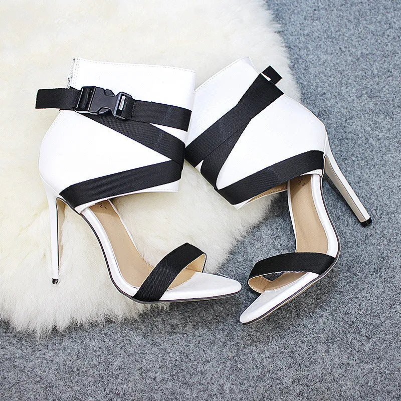 Open Toe Sandals with Strappy Belt Buckle