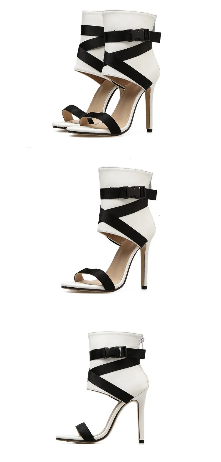 Open Toe Sandals with Strappy Belt Buckle