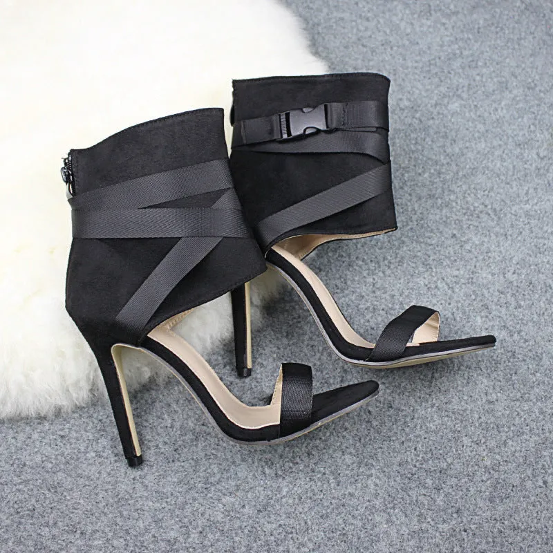 Open Toe Sandals with Strappy Belt Buckle