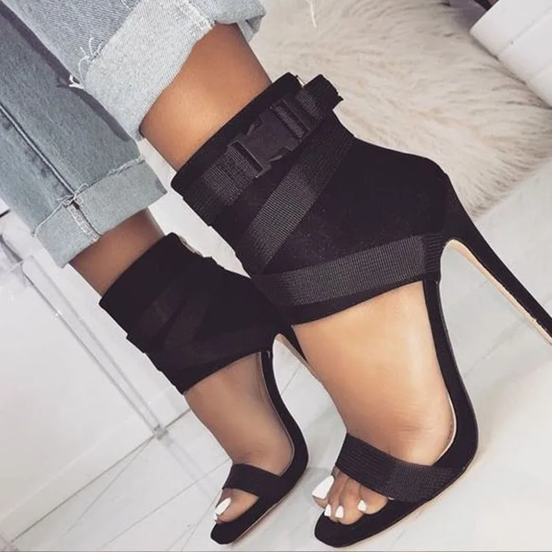 Open Toe Sandals with Strappy Belt Buckle