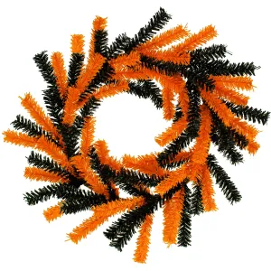 Orange and Black 1in Tinsel Halloween Wreath