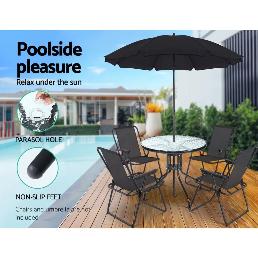 Outdoor Bar Table Glass Cafe Table Steel Side Parasol Hole