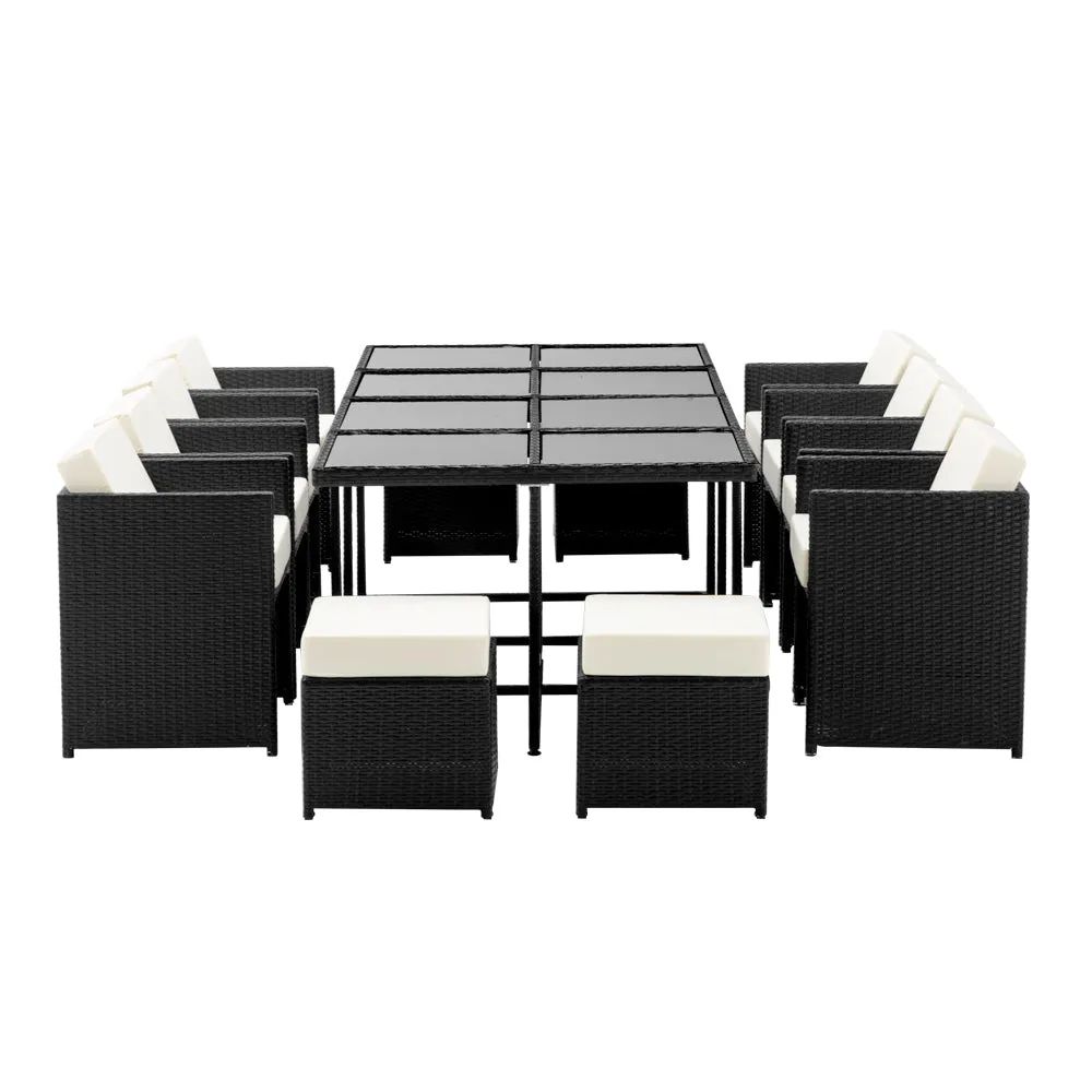 Outdoor Dining Set 13 Piece Wicker Table Chairs Setting Black