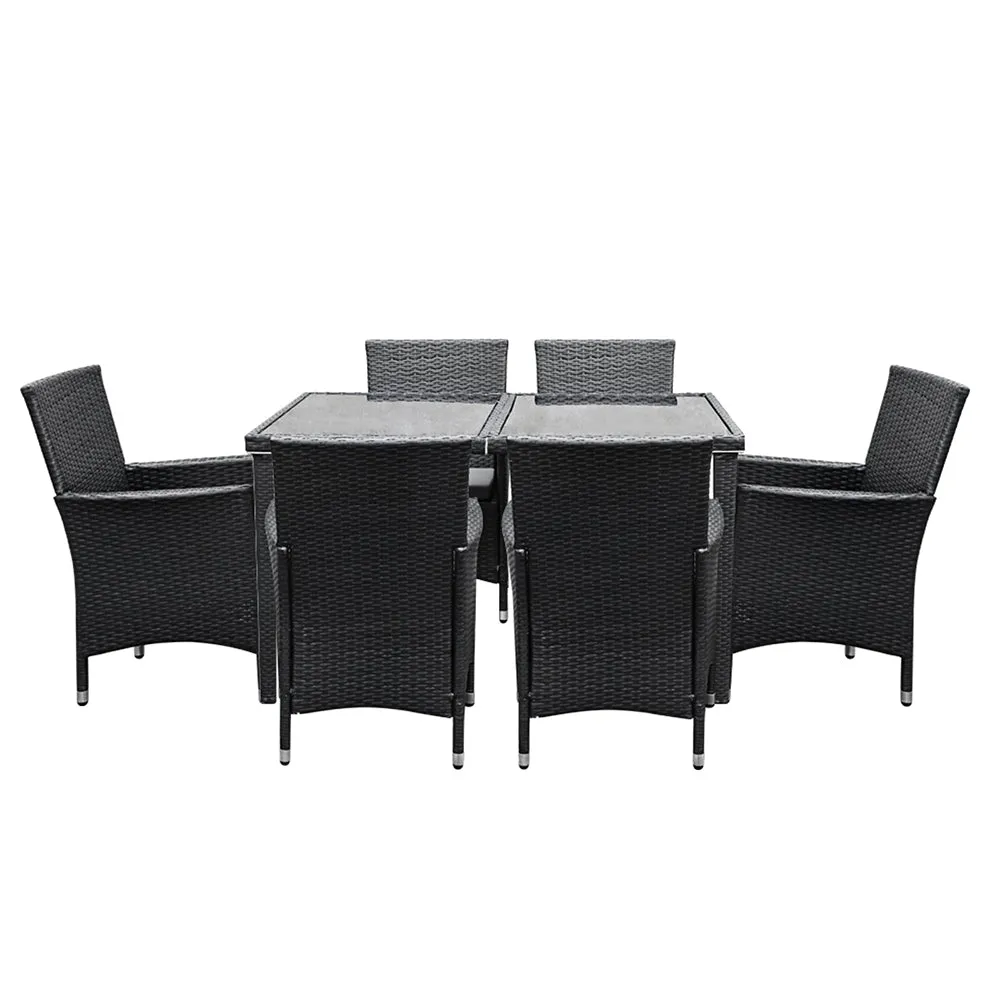 Outdoor Dining Set 7 Piece Wicker Lounge Setting Black