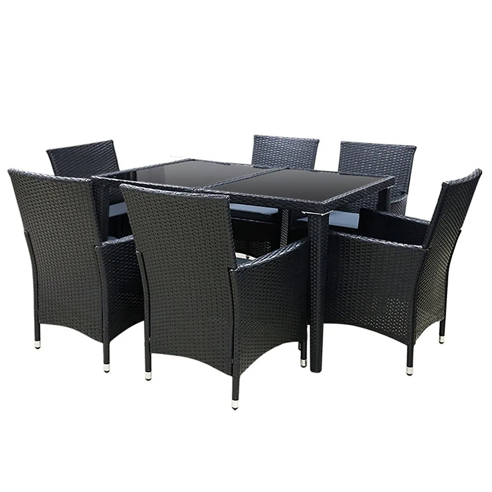 Outdoor Dining Set 7 Piece Wicker Lounge Setting Black