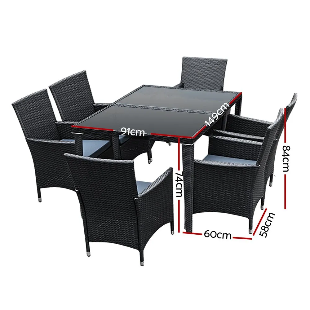 Outdoor Dining Set 7 Piece Wicker Lounge Setting Black