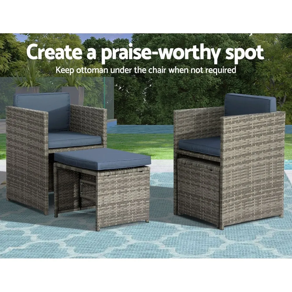 Outdoor Dining Set 9 Piece Wicker Table Chairs Setting Grey