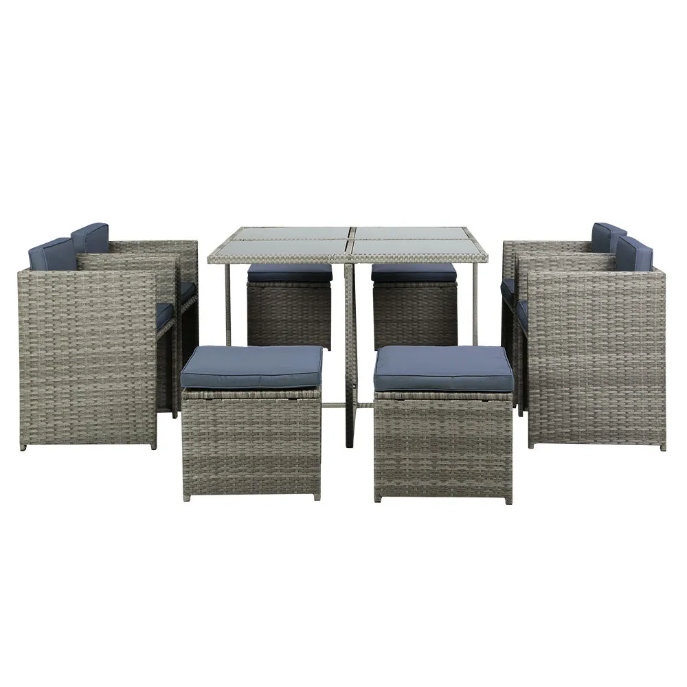 Outdoor Dining Set 9 Piece Wicker Table Chairs Setting Grey