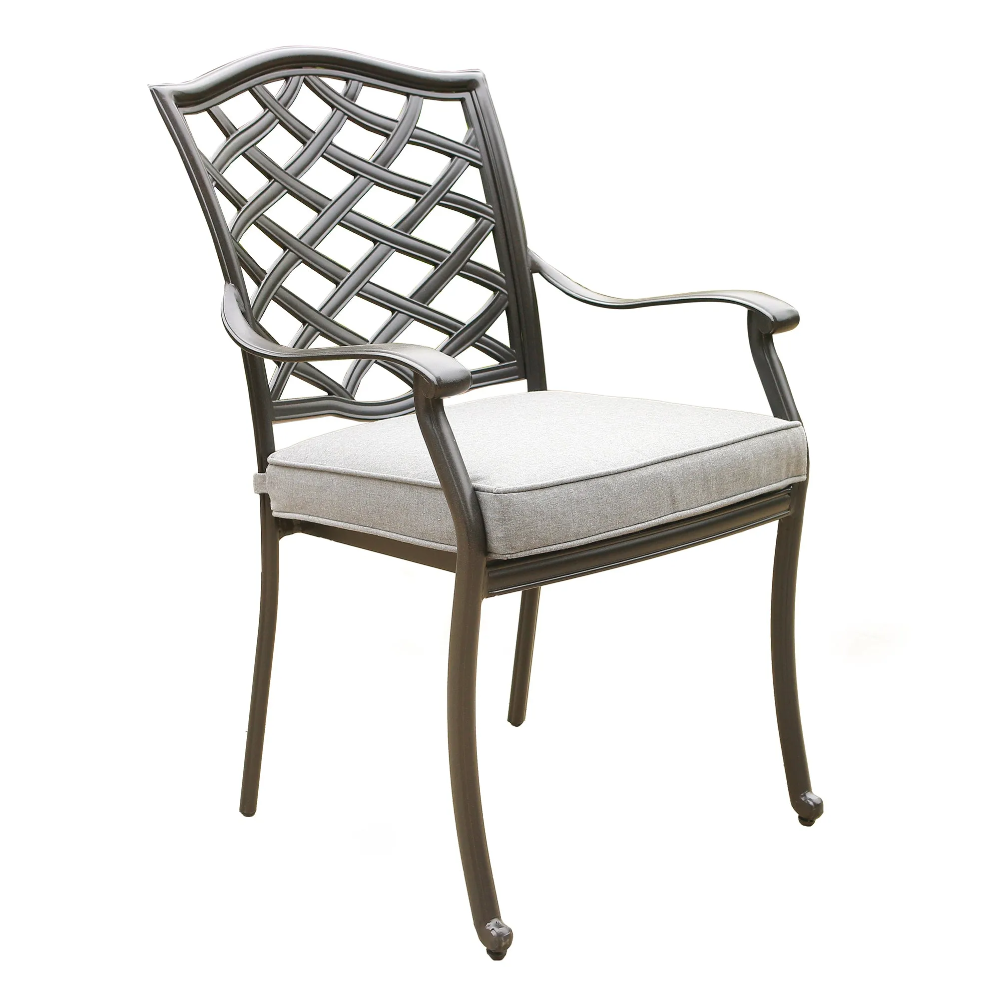 Outdoor Patio Aluminum Dining Arm Chair With Cushion, Set of 2, Cast Slate