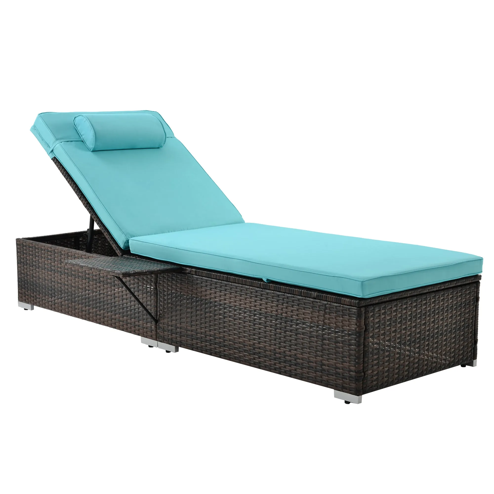 Outdoor PE Wicker Chaise Lounge - 2 Piece patio lounge chair; chase longue; lazy boy recliner;outdoor lounge chairs set of 2;beach chairs; recliner chair with side table