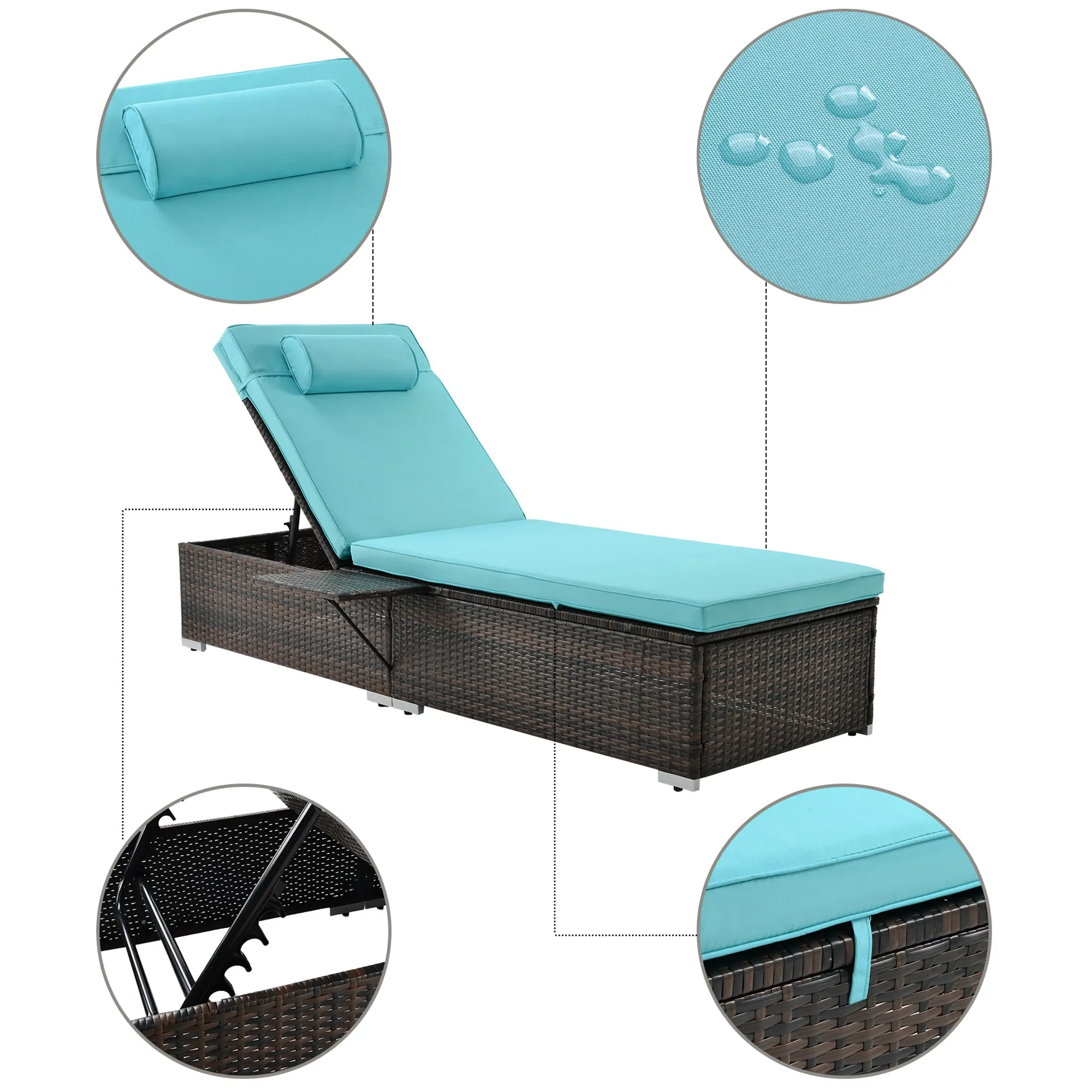 Outdoor PE Wicker Chaise Lounge - 2 Piece patio lounge chair; chase longue; lazy boy recliner;outdoor lounge chairs set of 2;beach chairs; recliner chair with side table