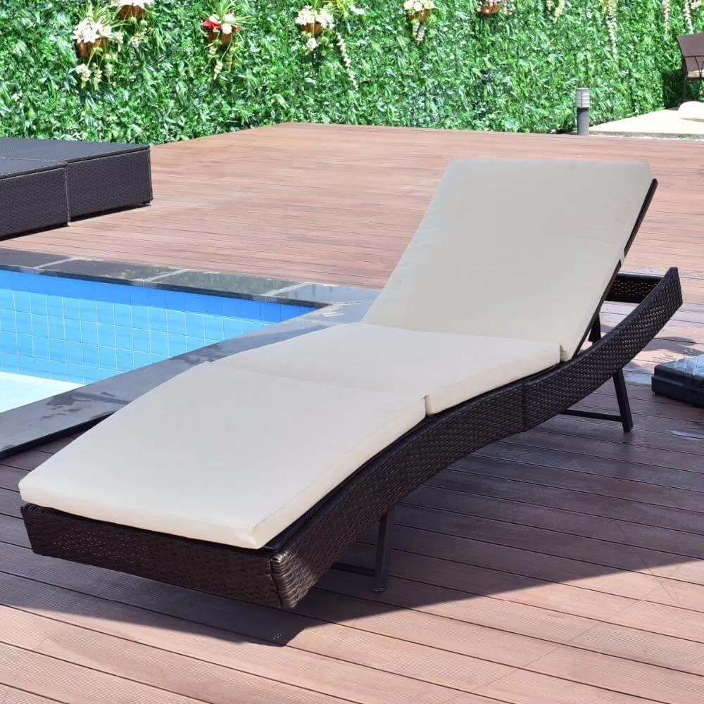 Outdoor Portable Adjustable Patio Sun Bed Pool Wicker Lounge Chair