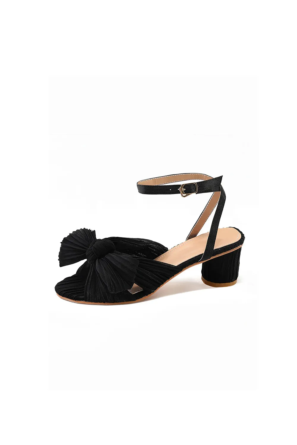 Outdoor Satin Peep Toe Chunky Heel Shoes With Buckle Bowknot