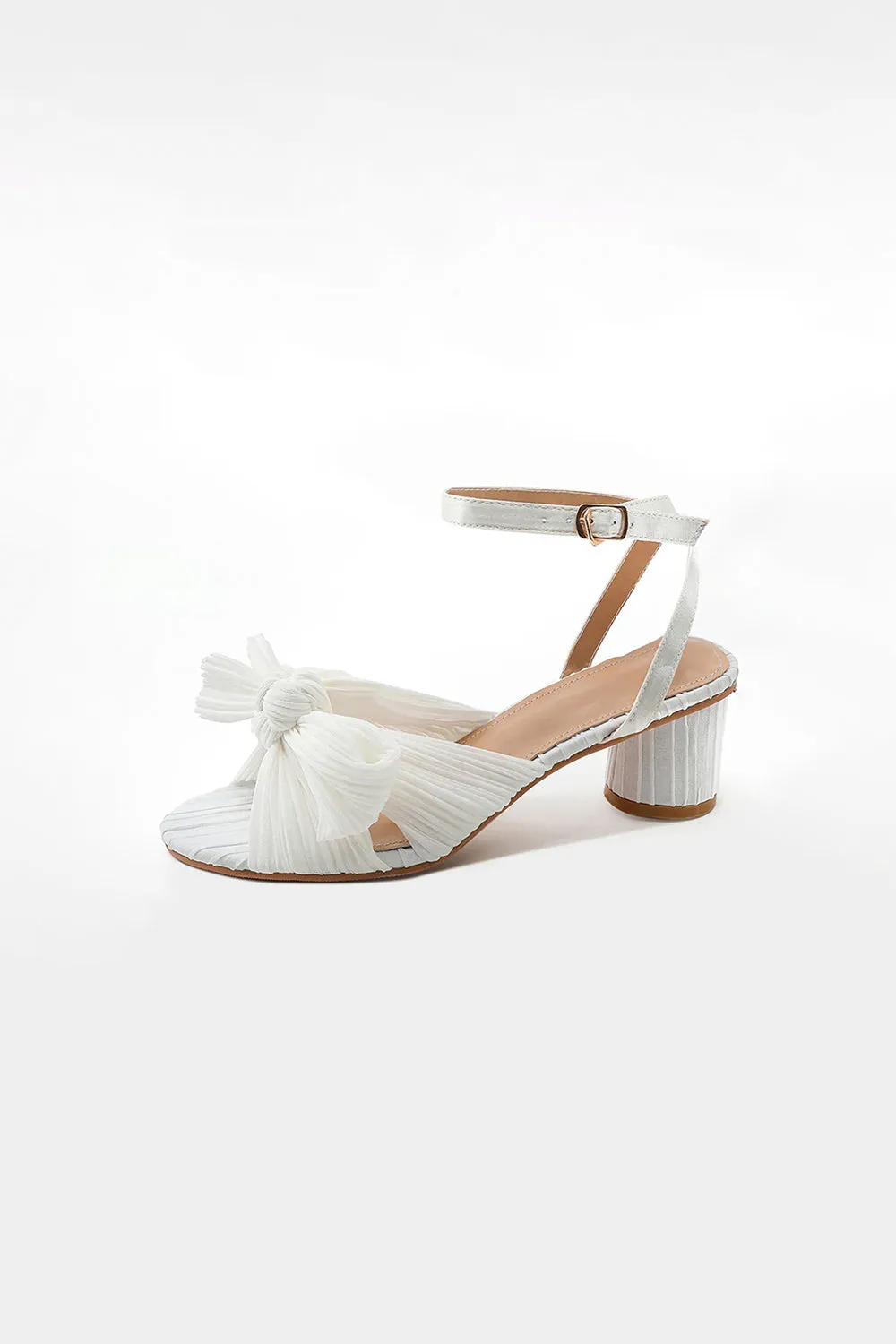 Outdoor Satin Peep Toe Chunky Heel Shoes With Buckle Bowknot