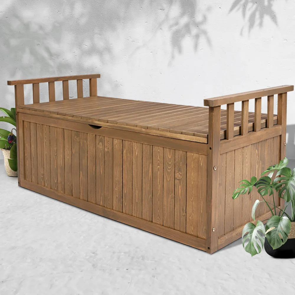 Outdoor Storage Bench Box 129cm Wooden Garden Toy Chest Sheds Patio Furniture XL Natural