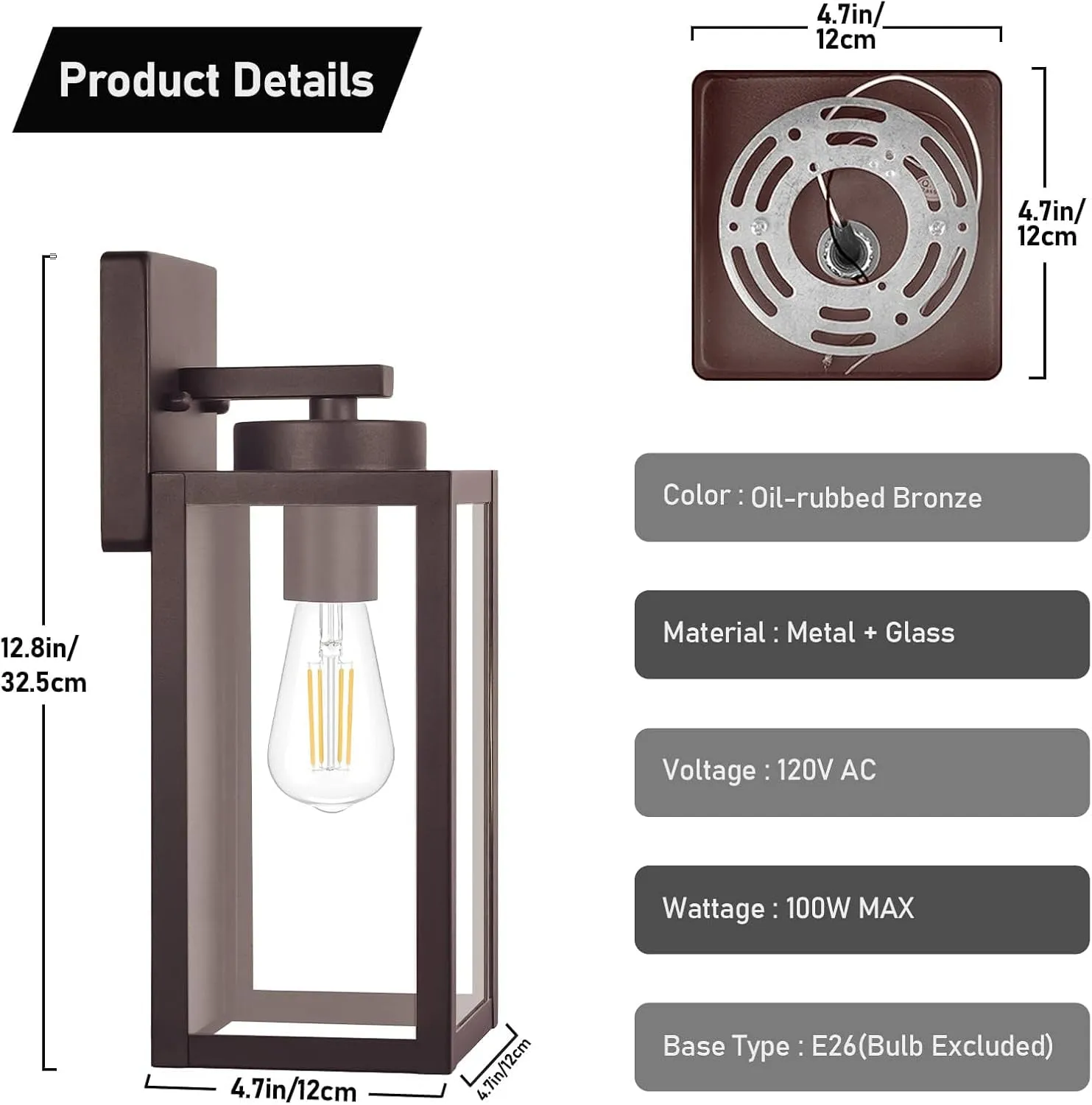 Outdoor Wall Light Fixtures, Exterior Waterproof Wall Lanterns, Brown Porch Sconces Wall Mounted Lighting with E26 Sockets & Glass Shades, Modern Wall Lamps for Patio Front Door Entryway, 2-Pack