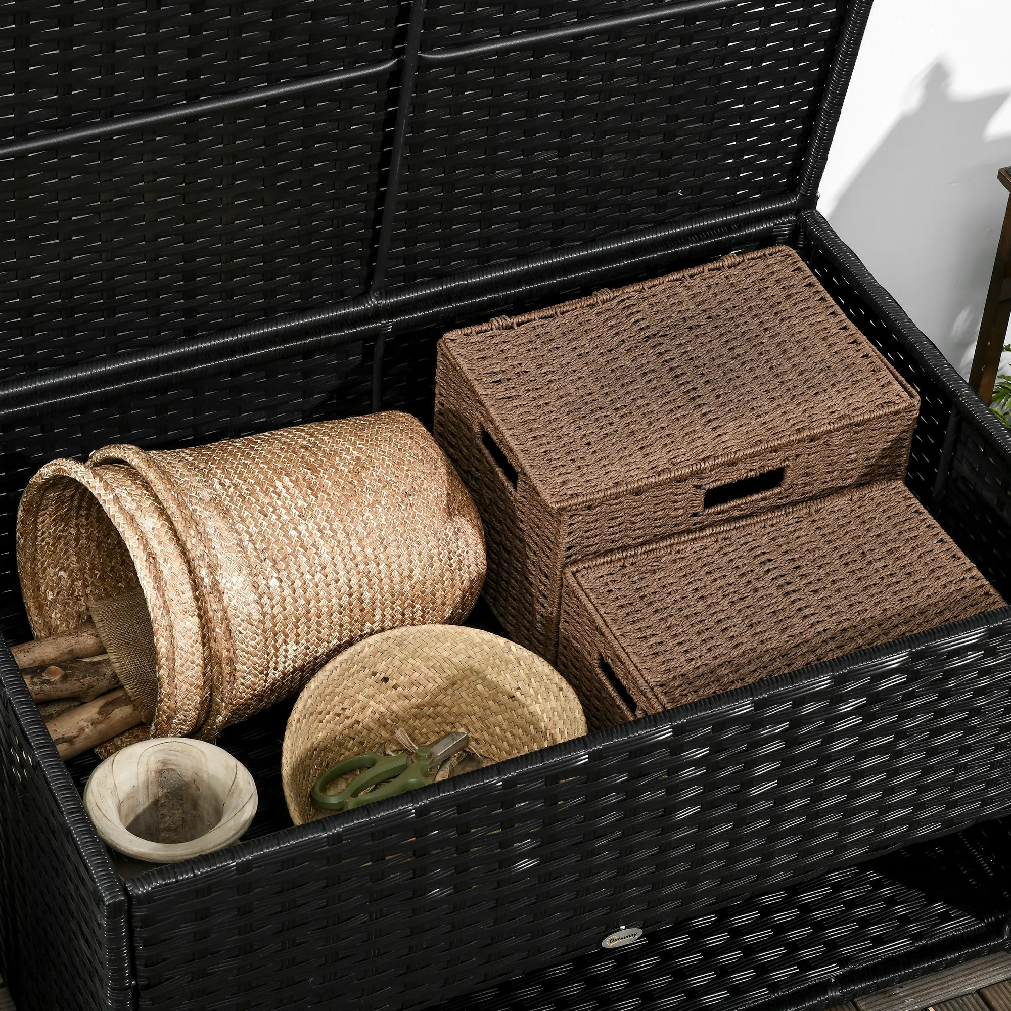 Outsunny PE Rattan Garden Storage Box for Pool w/ Shoe Layer